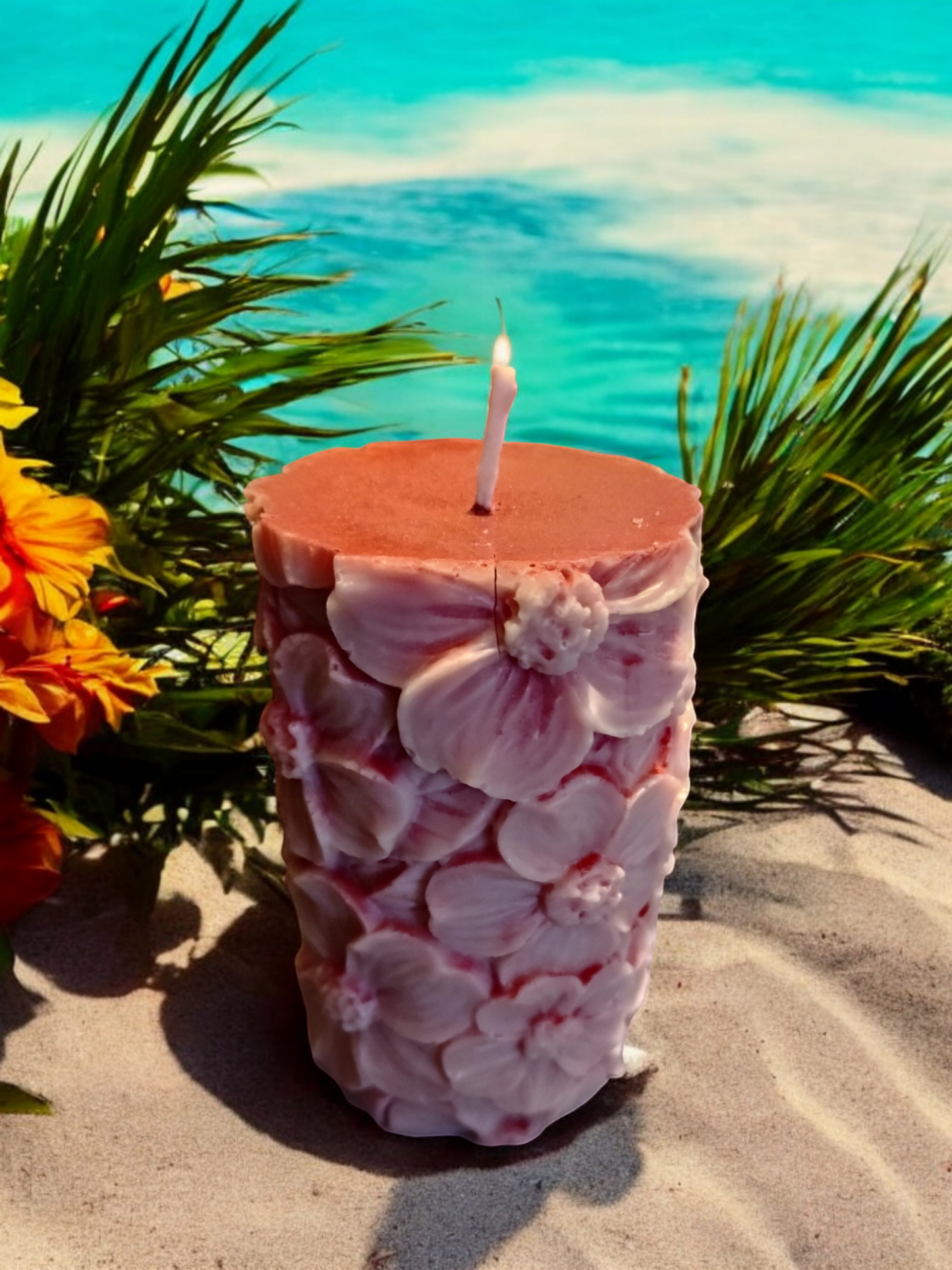 Floral pillar candle