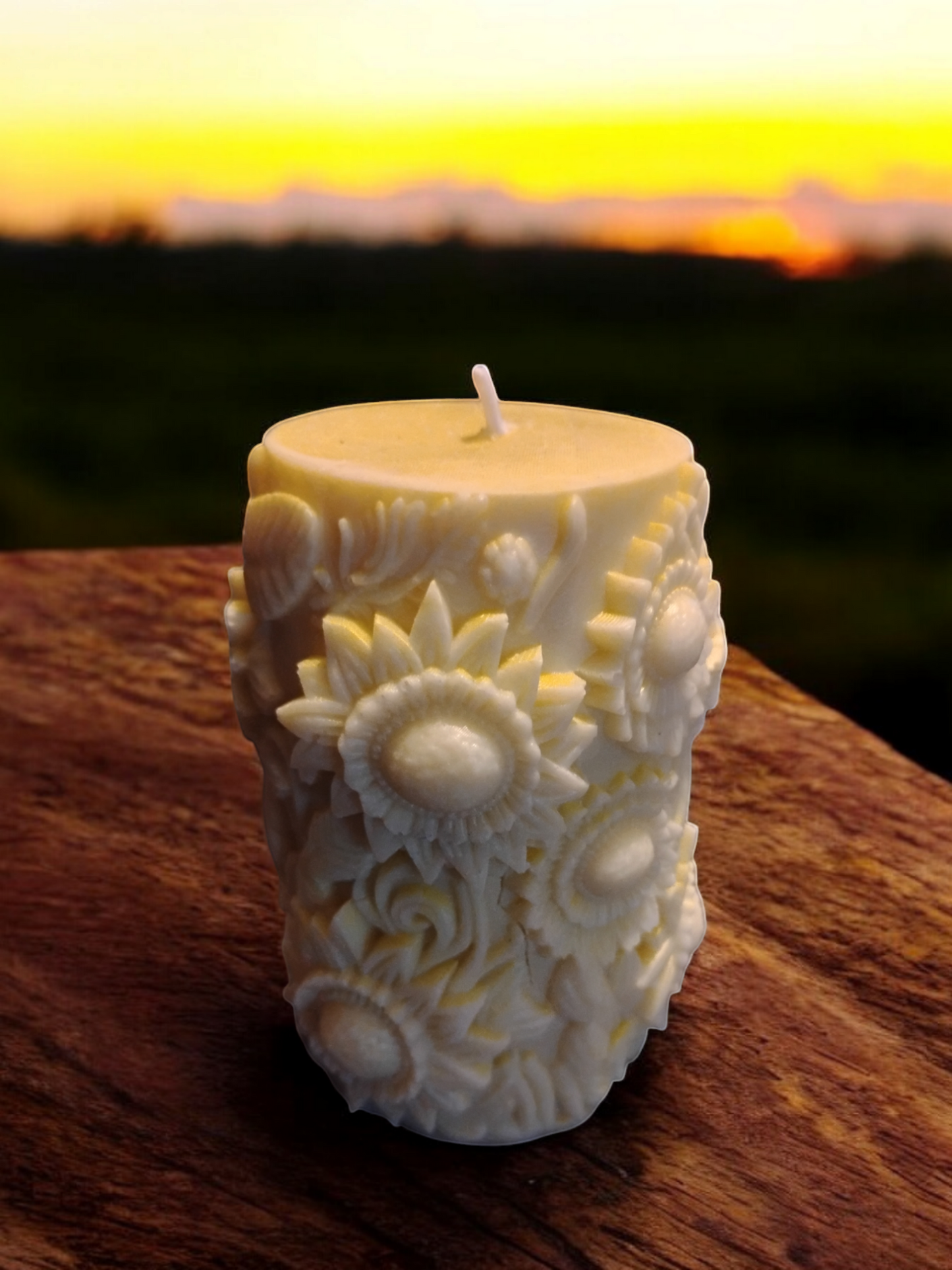 Sunflower pillar candle